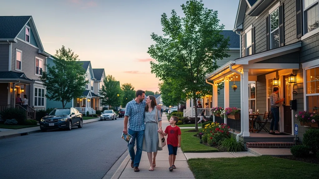 A small town street with families and Airbnb properties contributing to economic growth.