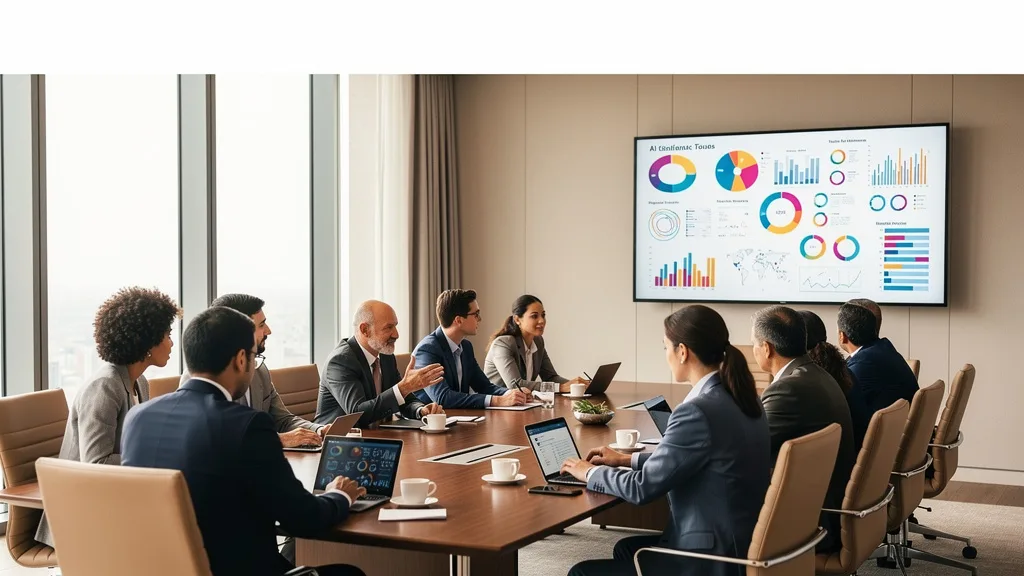 Hotel staff discussing AI integration in a conference room.