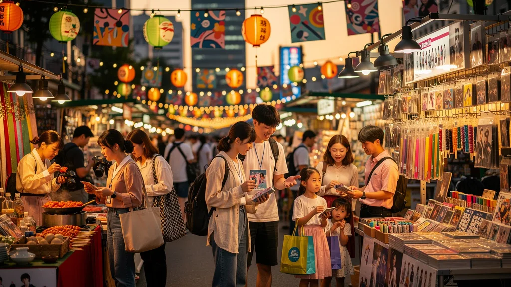 The vibrant energy of K-culture in South Korea's marketplace.